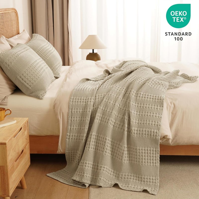 PHF 100% Cotton Waffle Weave Throw Blanket (127 cm x 152 cm), Soft Lightweight Breathable Cozy Summer Throws for Couch Bed Sofa, Luxury Aesthetic Woven Blanket for Home Decor & Office, Khaki - Image 5