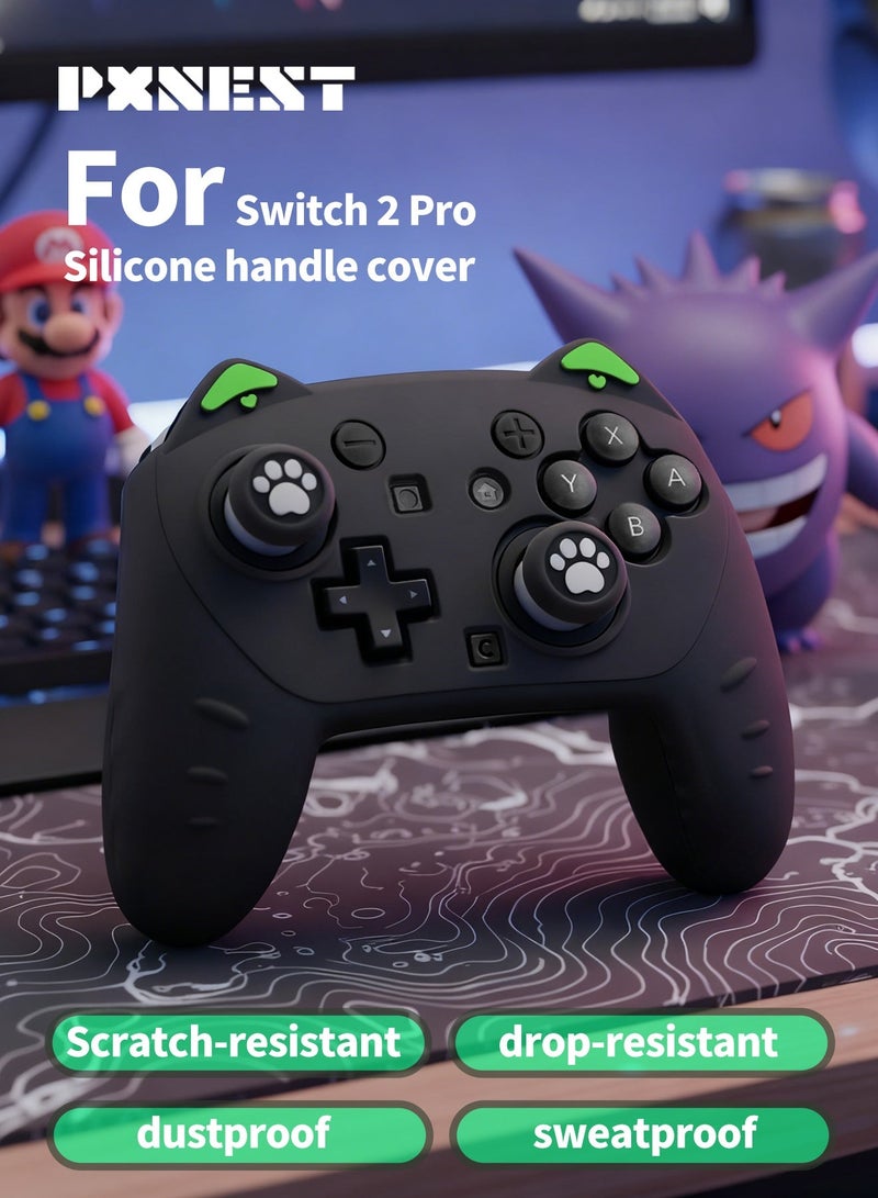 بيكسنست غطاء سيليكون لجهاز تحكم الألعاب Switch PRO من الجيل الثاني (أسود (آذان خضراء)) - Image 1