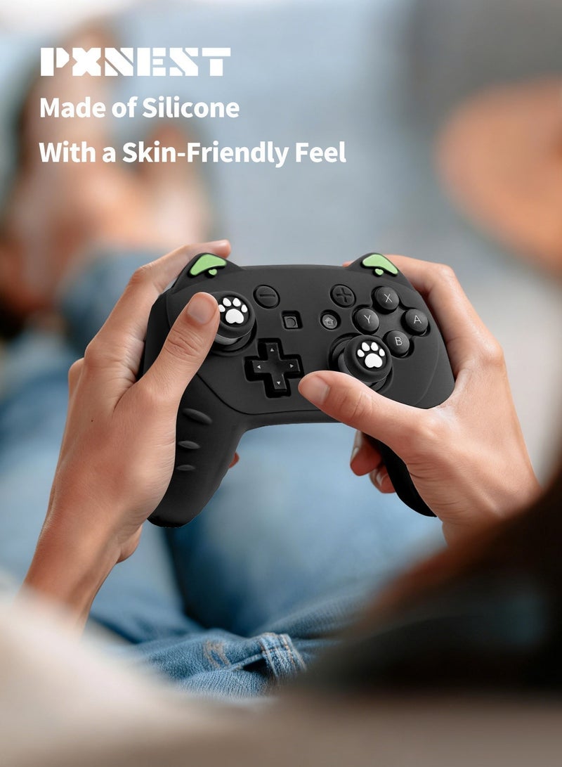 بيكسنست غطاء سيليكون لجهاز تحكم الألعاب Switch PRO من الجيل الثاني (أسود (آذان خضراء)) - Image 3