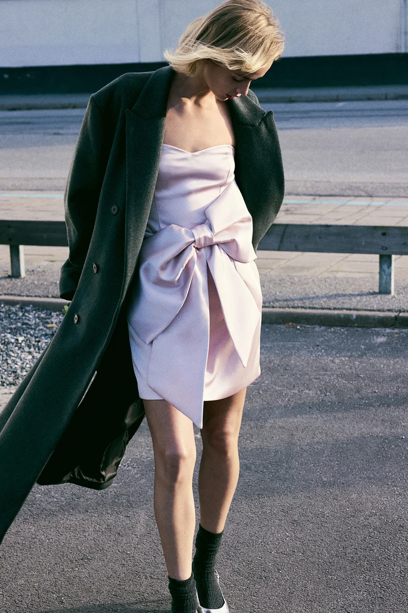 H&M Bow-front satin bandeau dress