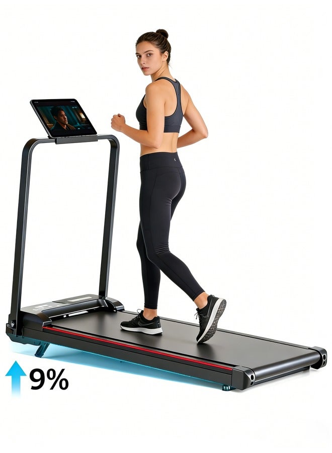 سانتين رايلي جهاز مشي مع وسادة مشي مائلة مع 9% انحدار محمول تحت المكتب، جهاز مشي قابل للطي للمنزل والمكتب، جهاز مشي هادئ بقوة 2.5 حصان مع سعة 300 رطل، حامل iPad 1-12 كم/ساعة - Image 1