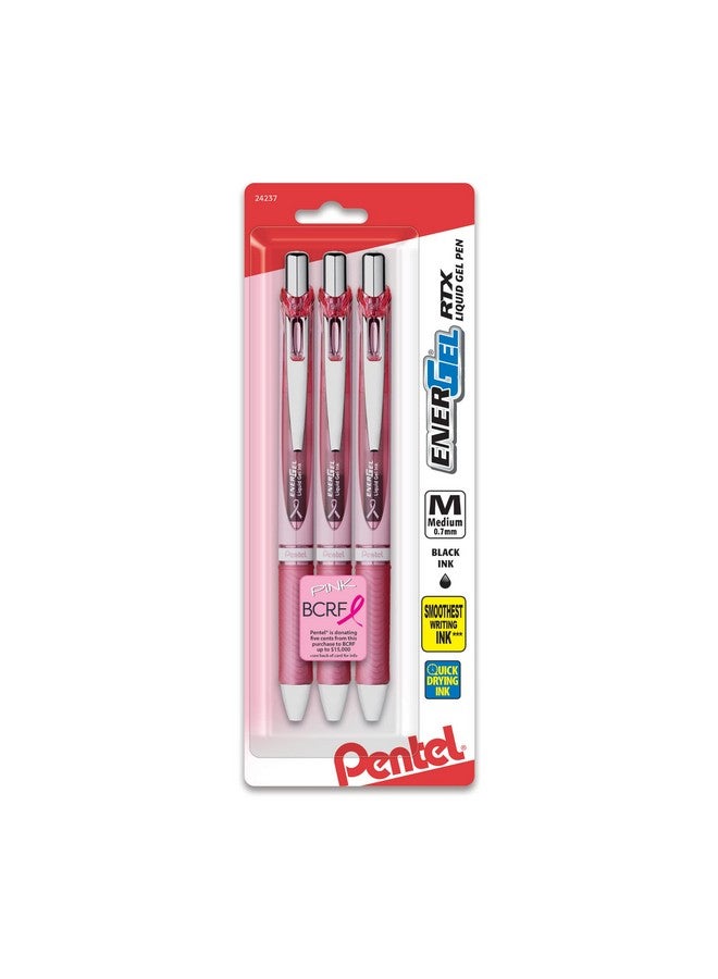 Pentel® EnerGel® RTX Retractable Liquid Gel Pens, Medium Point, 0.7 mm, 54% Recycled, Assorted Barrel Colors, Black Ink, Pack Of 3 Pens - Image 1
