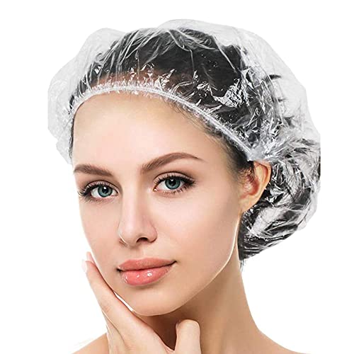 YIZIJIZI 50PCS Disposable Shower Caps Large Thick Clear Waterproof Shower Cap for Women large Size 205 Home Use Spa Hotel and Hair Salon Clear Shower Caps for Travel