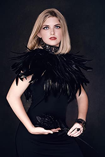 HOMELEX Black Witch Feather Collar Crow Shawl Costume Halloween Swan Wings Accessories Cape for Women - Image 3