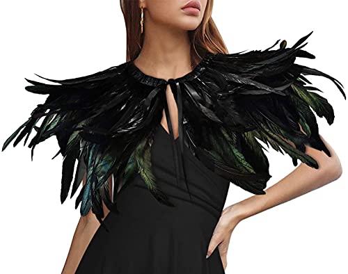 HOMELEX Black Witch Feather Collar Crow Shawl Costume Halloween Swan Wings Accessories Cape for Women - Image 1