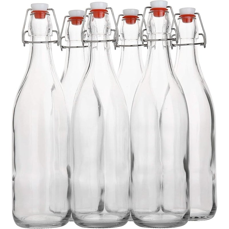 AYL Flip Top Glass Bottle 【1 Liter / 33 fl. oz.】 【Pack of 6】 – Swing Brewing with Stopper for Beverages, Oil, Vinegar, Kombucha, Beer, Water, Soda, Kefir Airtight Lid & Leak Proof Cap Clear - Image 1