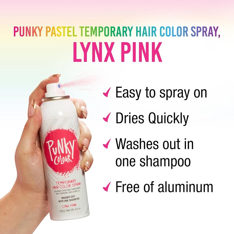 Punky Colour Temporary Hair Color Spray in Lynx Pink - Fast-Drying, Non-Sticky, Non-Damaging Hair Dye, 3.5 oz - Image 2