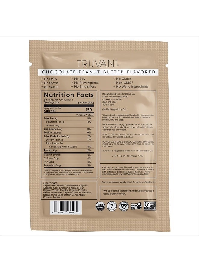 Truvani Vegan Protein Powder | Chocolate Peanut Butter | 20g Organic Plant Based Protein | 1 Serving | Pea Protein for Women and Men | Keto | Gluten & Dairy Free | Low Carb | No Added Sugar - Image 2