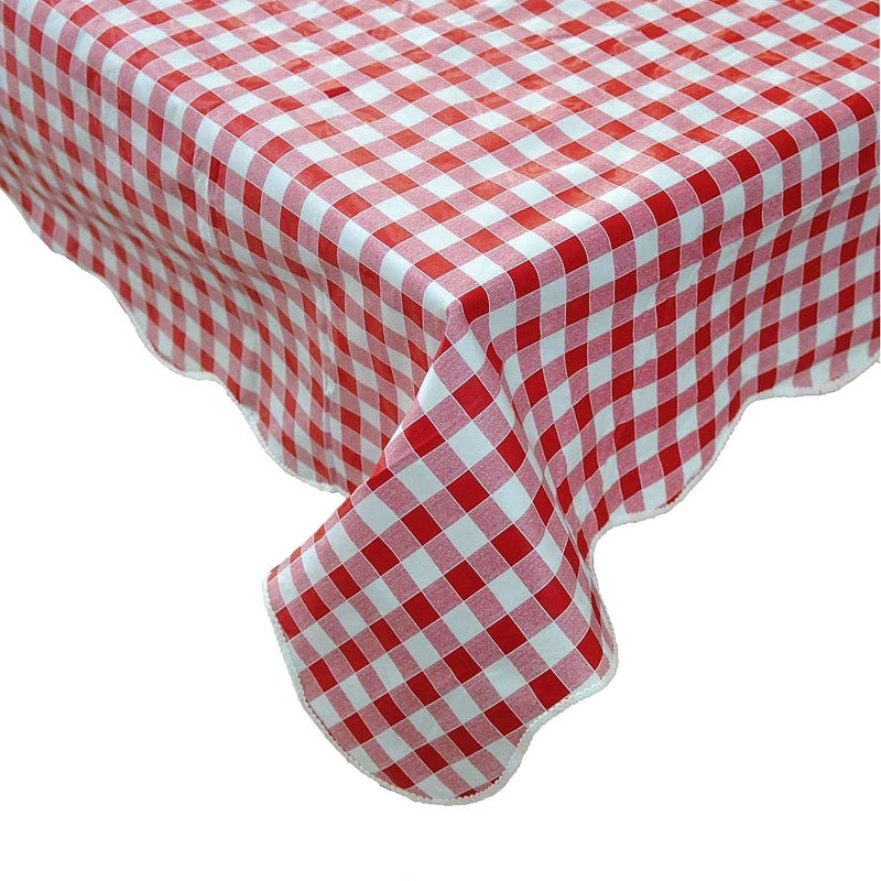 Artisan Flair AF60104014 Red and White Checkered Vinyl Tablecloth with Flannel Backing for PicnicParty Indoor Or Outdoor Dining60 x 104