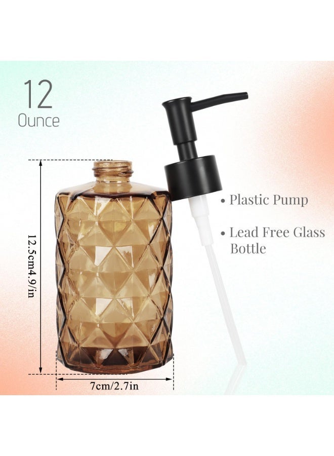 Dark Brown Glass Soap Dispenser with Pump, 12 oz Diamond Design Hand Soap Dispenser, Refillable Lotion Dispenser and Tableware Dispenser, Bathroom Dispenser for Dishwashing Liquid, Body Wash 2PCS - Image 5