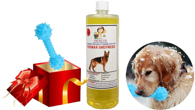 swacch German Shepherd Dog Shampoo + Dumbbell Toy I Durable Rubber Dog Toy for Chewing I Playing,Teeth Cleaning & Training Toy I Combo Pack I 1 Litre Lemon - Image 1