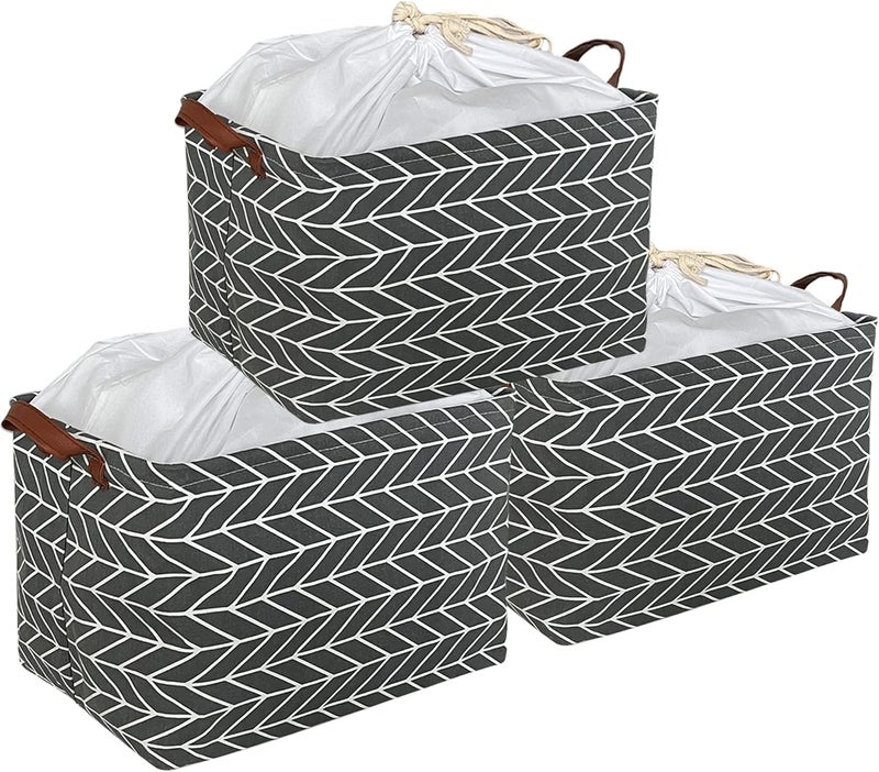 CLOCOR Rectangular Storage Basket,Collapsible Cute Pattern Storage Bin,Waterproof Coating Storage Box with Handles for Home Organization,Shelf Basket (3 Pack Grey Arrow) - Image 1