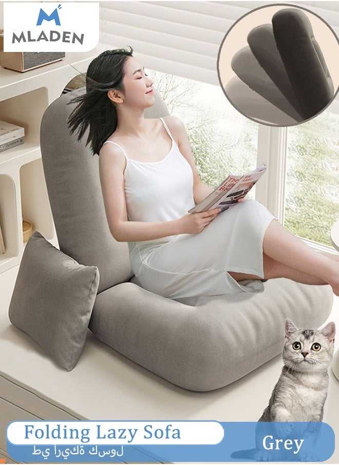 MLADEN - Folding Floor Chair Adjustable Angle Floor Lazy Sofa Couch Lounge Cushion with Pillow Back Support for Living Room Home Office Reading Watching TV Gaming Sleeping(Light Grey) - Image 1