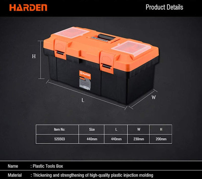Harden Professional Reinforced Plastic Moulding Tool Box with Transparent Accessories Storage Box and Isolation Tray (44 X 23 X 20 cm) - 520303 - Image 2