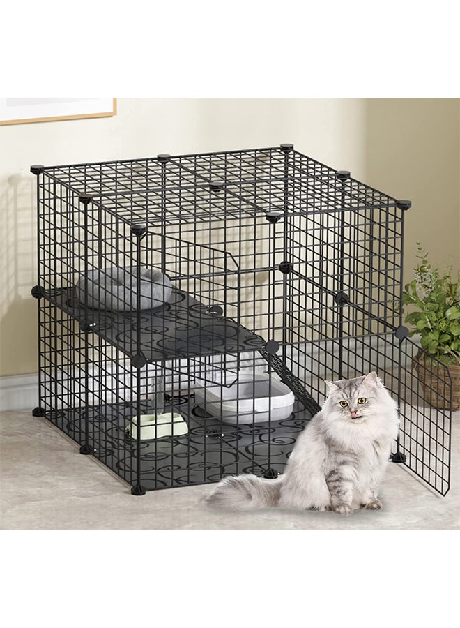 Generic Cat Cage Indoor, Detachable 2 Tier Metal Small Animal Cage DIY Design Kitten Playpen Kennels for Small Pet Cat Puppy  - Image 1