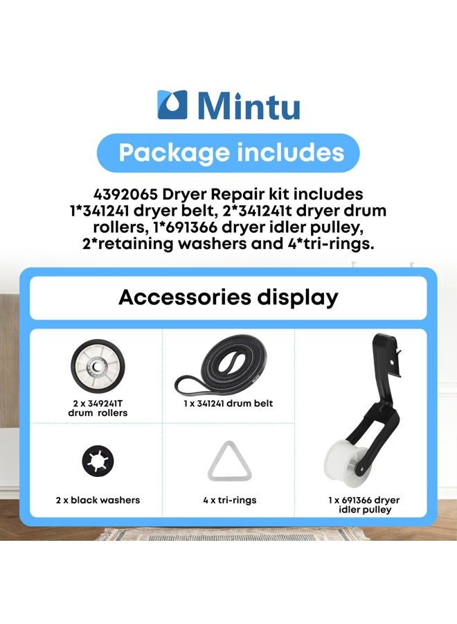 Mintu Dryer Repair Kit Drum Rollers Belt Idler Pulley For Maytag MEDC300BW0 MEDC200XW3 MEDC300XW0 Replacement Amana NGD4655EW2 NED4600YQ1 4GNED4600YQ1 Kenmore 80 NED4655EW1 Kenmore 500 Series 70 Series Etc - Image 3