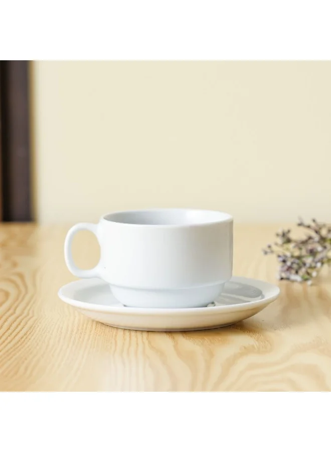 DANUBE HOME Danube Home Horeca Porcelain Cup And Saucer 230Ml Elegant And Durable Ceramic Set Perfect For Coffee Tea Or Hot Beverages Ideal For Home Office Cafes And Restaurants