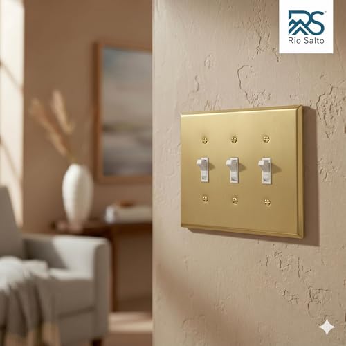 Rio Salto BRASS Brushed Brass Gold Metal Triple Toggle Switch Plate Flip Switch Outlet Covers Light Switch Cover Wall Plates Architectural Signature Collection 2Pack 450 X 633 - Image 3