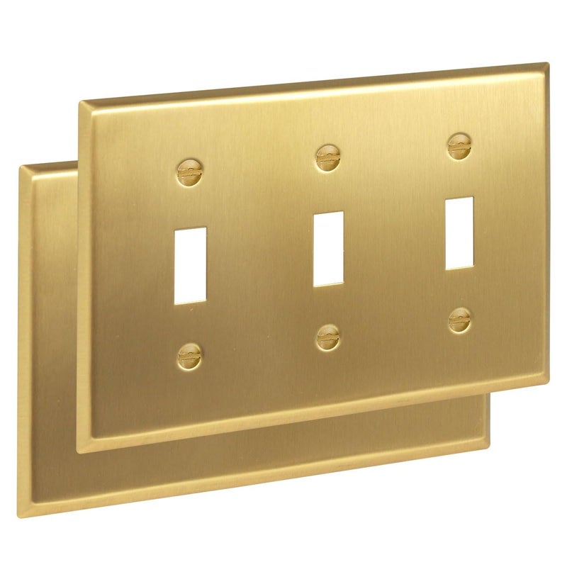 Rio Salto BRASS Brushed Brass Gold Metal Triple Toggle Switch Plate Flip Switch Outlet Covers Light Switch Cover Wall Plates Architectural Signature Collection 2Pack 450 X 633 - Image 2
