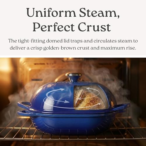 ROSSALLINI Signature Enameled Cast Iron Sourdough Bread Oven | Non-Stick with Tight Fitting Lid for Perfect Baking and Bread Making | 2QT Oval Oven With Lid [Red] - Image 5