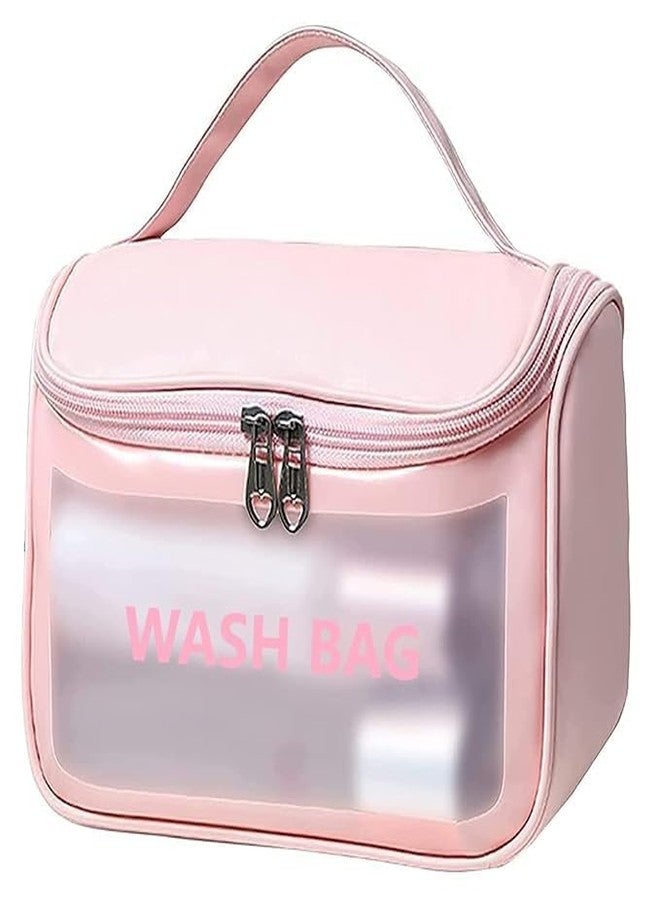 SUEFOR Women’s Large Capacity Cosmetic Travel Bag – Waterproof Leather Makeup Organizer with Wide Opening, Dividers with Handle (White (Square)) - Image 1