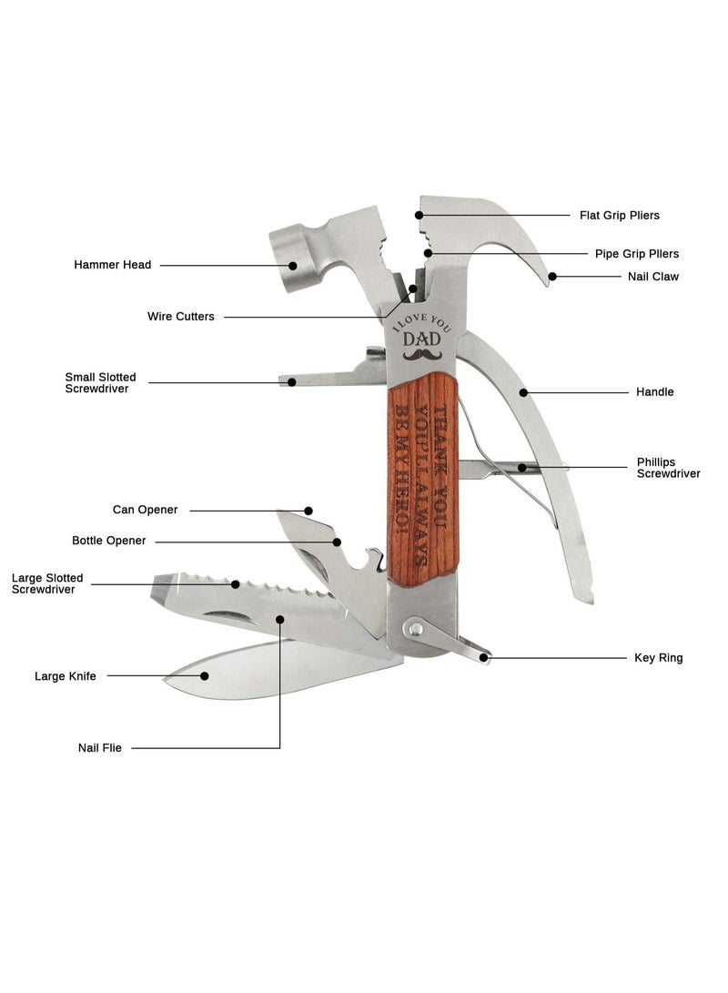 VEITORLD All in One Survival Tools Small Hammer Multitool, Gifts for Dad from Kids Unique Birthday Gift Ideas for Dad Men Him from Daughter Son, Cool Gadgets Stocking Stuffers - Image 3