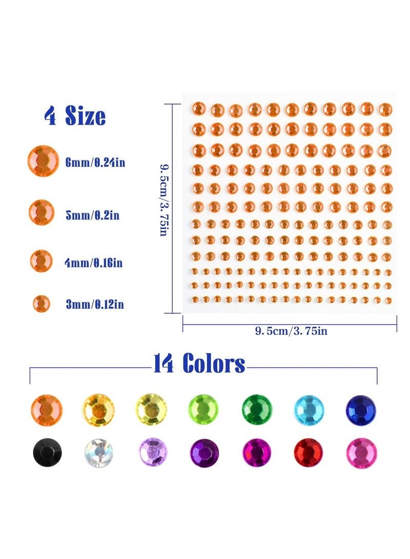 2310 PCS Self Adhesive Rhinestone Gem Stickers For Face Nail Body Makeup Festival,4 Size 14 Sheets Bling Jewels Stickers For DIY Craft Card Decorations - Image 2