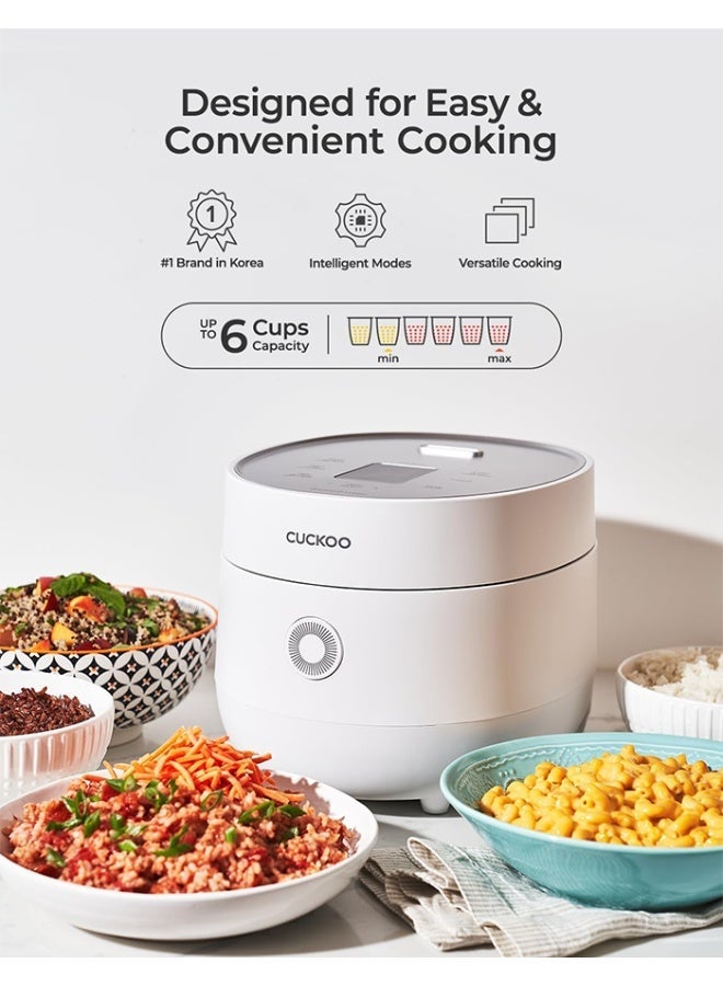 CUCKOO Micom Rice Cooker, 6-Cup (1.08L) with Smart Touch Screen, 13 Menus for Quinoa, Oatmeal, Brown Rice & Grains, White - Image 1