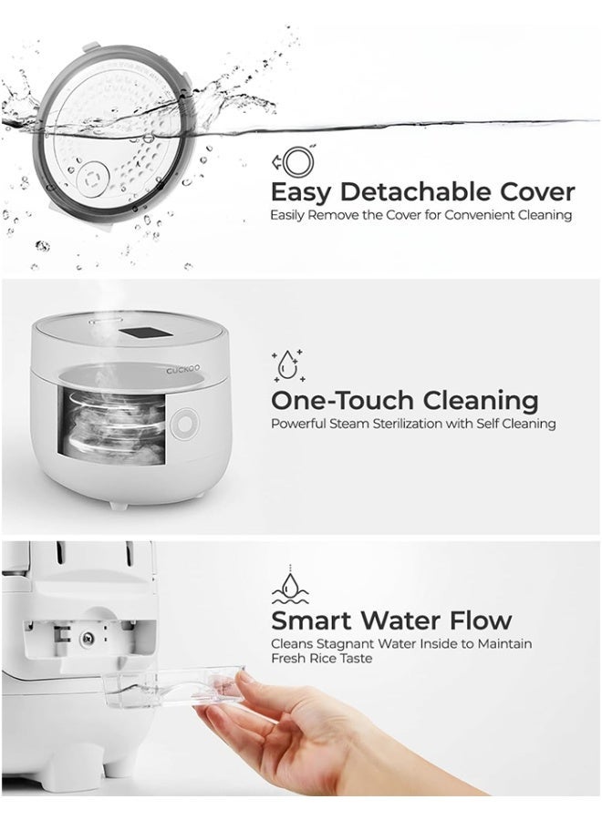 CUCKOO Micom Rice Cooker, 6-Cup (1.08L) with Smart Touch Screen, 13 Menus for Quinoa, Oatmeal, Brown Rice & Grains, White - Image 4