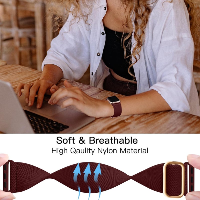 Lerobo Braided Band Compatible with Apple Watch Series 11 10 9 8 7 46mm 45mm 41mm Ultra SE 3 2 1 49mm Series 6 5 4 3 44mm 40mm 38mm 42mm Men iWatch Bands Women Stretchy Nylon Solo Loop Sport Strap - Image 4