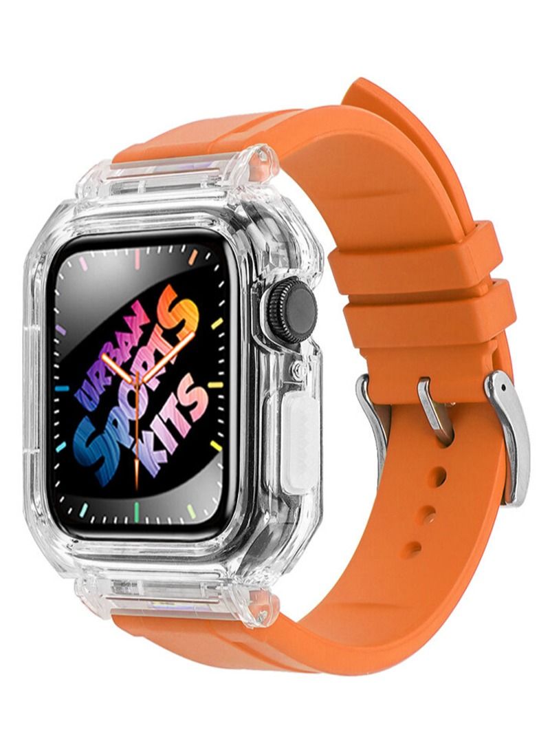 Aikanbo Transparent Lightweight Hard Case Strap for Apple Watch Series 8 7 45 mm/SE 6 5 44 mm,Luxury Crystal Clear Rugged Cushioned Heavy Duty Full Protection iWatch - Image 1