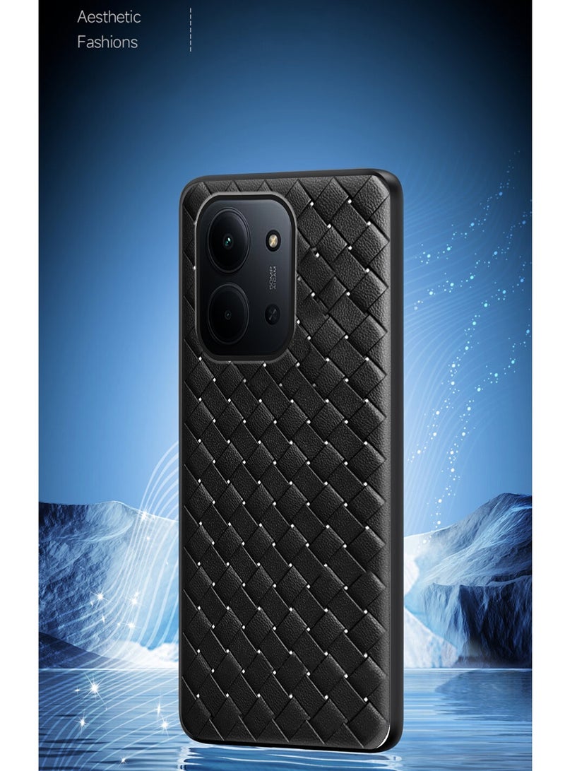 دبليو تيك غطاء خلفي من السيليكون الناعم يشبه الجلد لهاتف Xiaomi Redmi 15C 4G/5G 2025 محاك بالجلد (MCCPSN) - أسود - Image 4