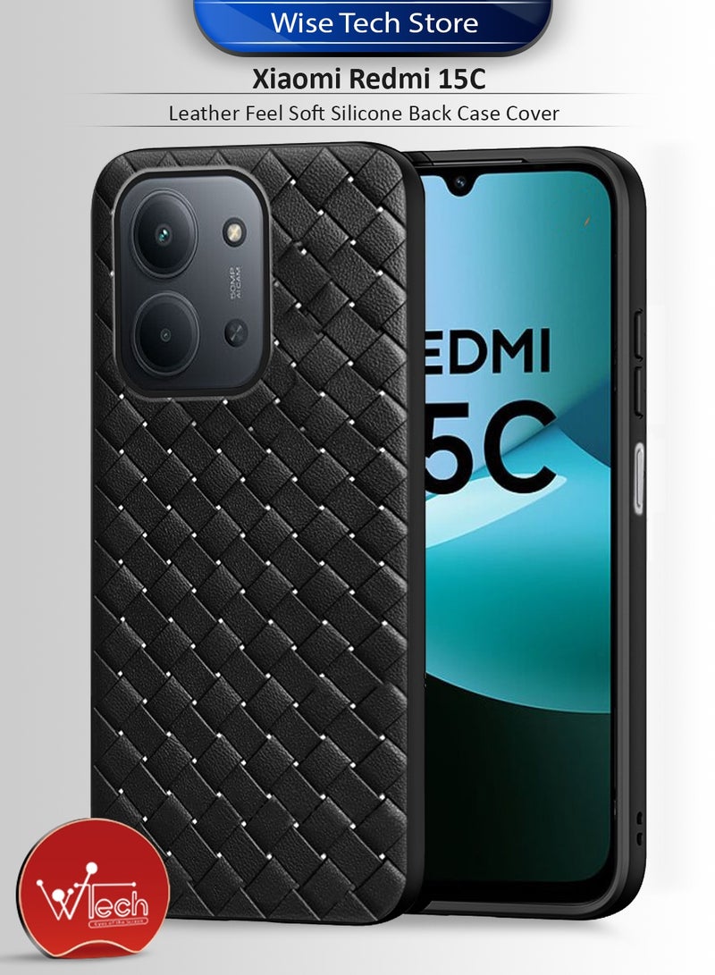 دبليو تيك غطاء خلفي من السيليكون الناعم يشبه الجلد لهاتف Xiaomi Redmi 15C 4G/5G 2025 محاك بالجلد (MCCPSN) - أسود - Image 1