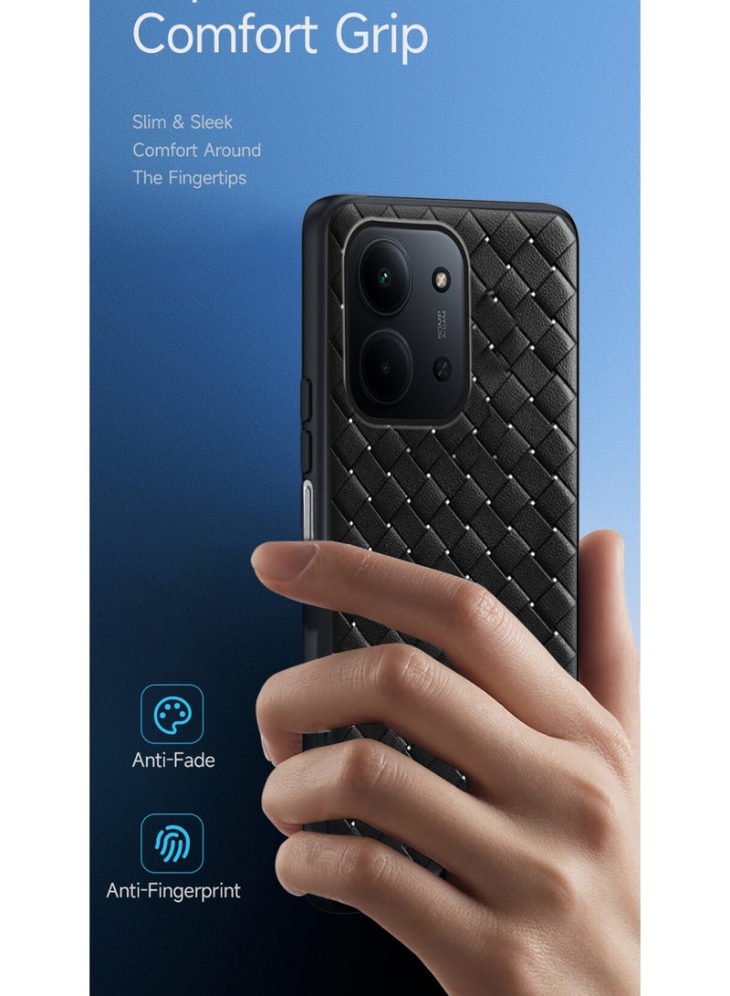 دبليو تيك غطاء خلفي من السيليكون الناعم يشبه الجلد لهاتف Xiaomi Redmi 15C 4G/5G 2025 محاك بالجلد (MCCPSN) - أسود - Image 2