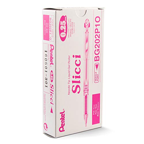 Pentel Arts Slicci 025 mm Extra Fine Gel Pen Pink Ink Box of 12 BG202P1 - Image 1