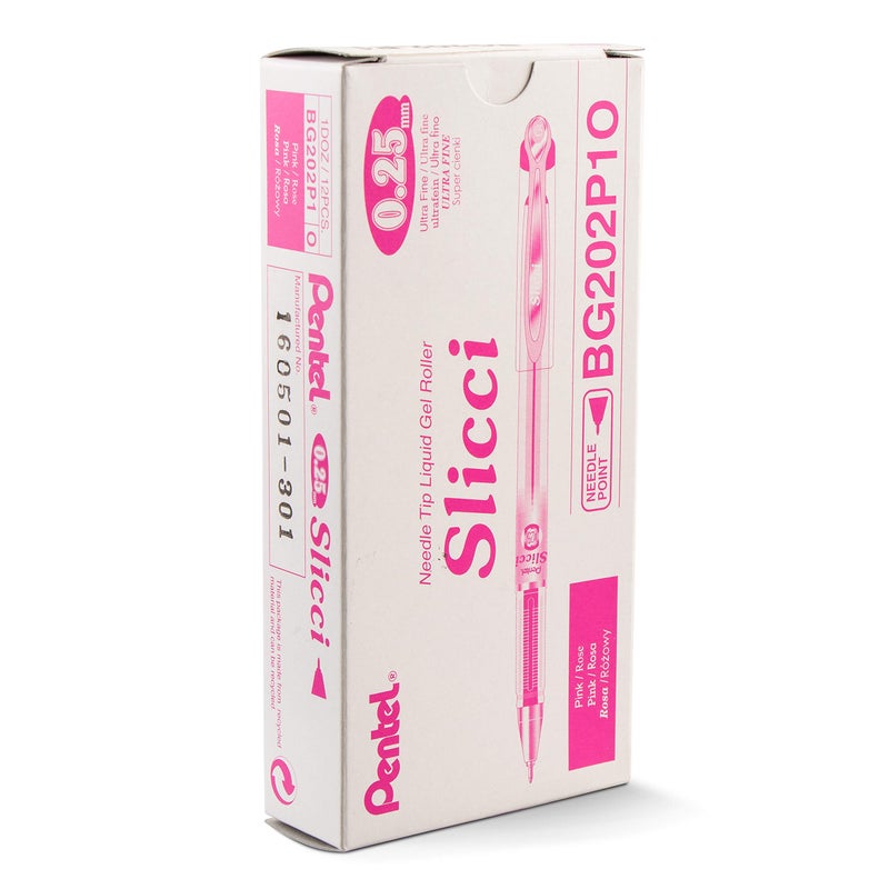 Pentel Arts Slicci 025 mm Extra Fine Gel Pen Pink Ink Box of 12 BG202P1 - Image 2