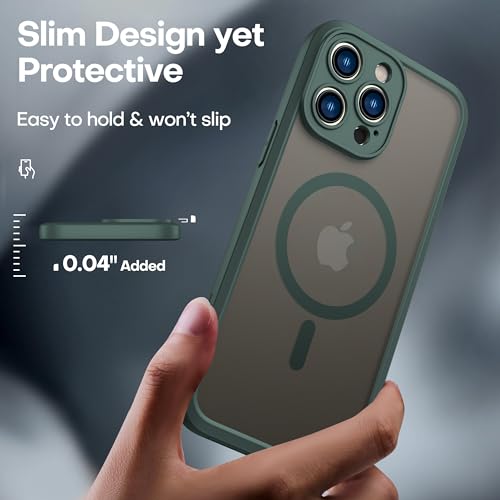 ImpactStrong Magnetic Guard Designed for iPhone 13 Pro Case [Camera Protection] [Military Grade Drop Tested] [Compatible with MagSafe] Slim Translucent Matte Phone Case (6.1") - Dark Green - Image 3