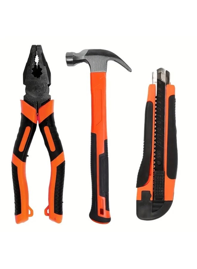 3-Piece Large Hammer Tool Set – Industrial & Household Repair Kit – Includes Heavy-Duty Hammer, Wire Pliers, and Utility Cutter Knife  - Image 1