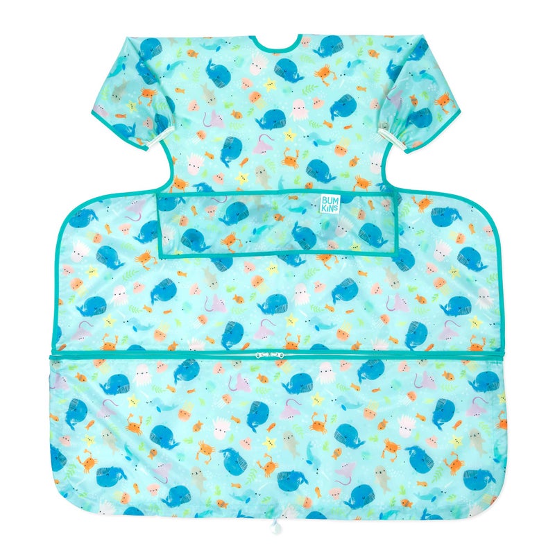 Bumkins Baby Bib and High Chair Cover Combination for 624 Mos Girl or Boy Toddler Long Sleeved for Babies Baby Led Weaning Essentuals for Eating Feeding Babies Mess Saving Ocean Life Blue