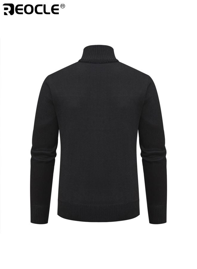 REOCLE Men's Knit Cardigan with Long Sleeve Design and Relaxed Fit Casual Sweater with Zip-up Front for Autumn Layering - Image 2