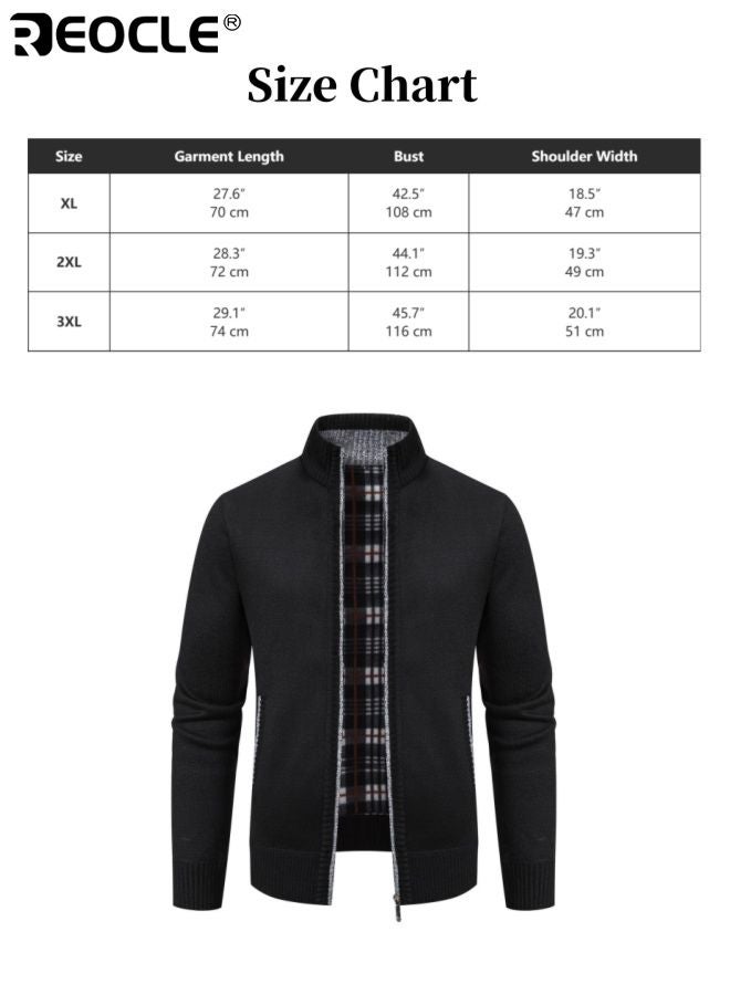 كارديغان رجالي محاك بأكمام طويلة وتصميم واسع مريح مع سحاب أمامي مناسب لتنسيق طبقات الخريف