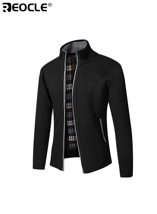 REOCLE Men's Knit Cardigan with Long Sleeve Design and Relaxed Fit Casual Sweater with Zip-up Front for Autumn Layering - Image 5