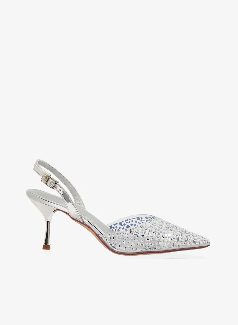 Rhinestone Embellished Mid Heeled Pumps