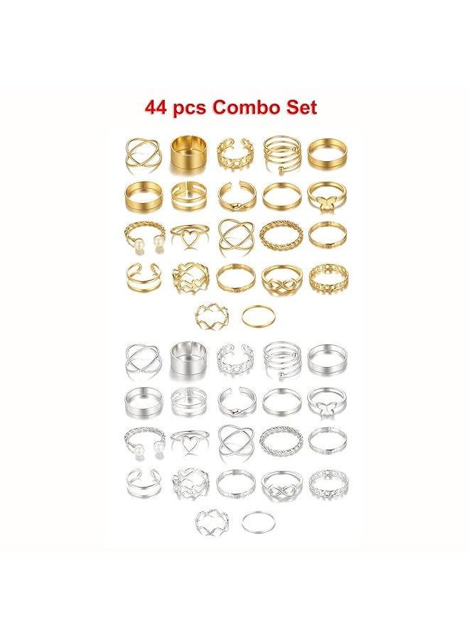 Shining Diva Fashion 44 Pcs Combo Gold And Silver Plated Rings For Women And Girls Cmb300  - Image 4