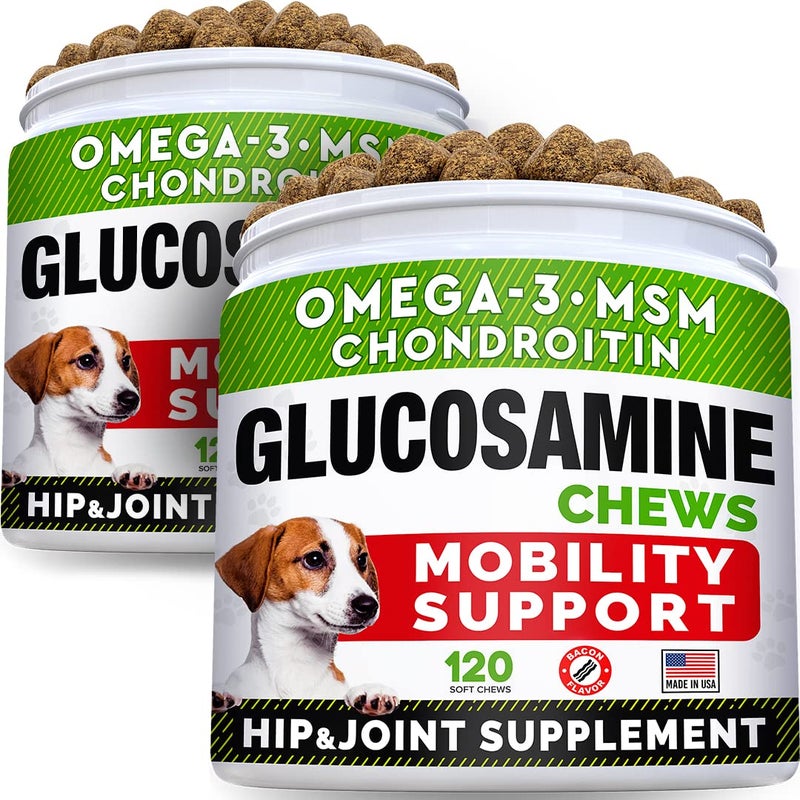 STRELLALAB Glucosamine Treats for Dogs - Joint Supplement w/Omega-3 Fish Oil - Chondroitin, MSM - Advanced Mobility Chews - Joint Pain Relief - Hip & Joint Care - Bacon Flavor - 240 Ct - Made in USA - Image 1