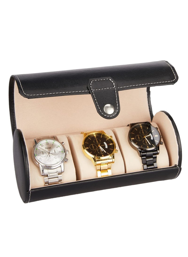 Captaintech Vegan Leather Watch Case 3 Slot  Watch Roll Travel Storage Organizer - Image 2