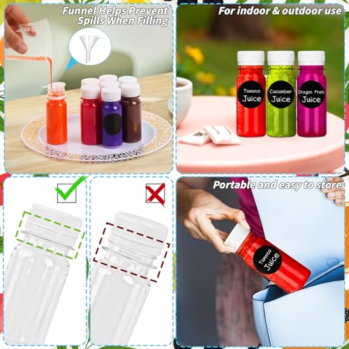 UZLU 165 Pcs 2 oz Small Plastic Juice Bottles with White Caps Mini Clear Ginger Shot Containers with Tamper Proof Lids Reusable Travel Bottles with Funnels Labels for Juice Milk Water Other Beverages - Image 4