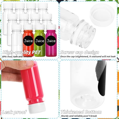 UZLU 165 Pcs 2 oz Small Plastic Juice Bottles with White Caps Mini Clear Ginger Shot Containers with Tamper Proof Lids Reusable Travel Bottles with Funnels Labels for Juice Milk Water Other Beverages - Image 3