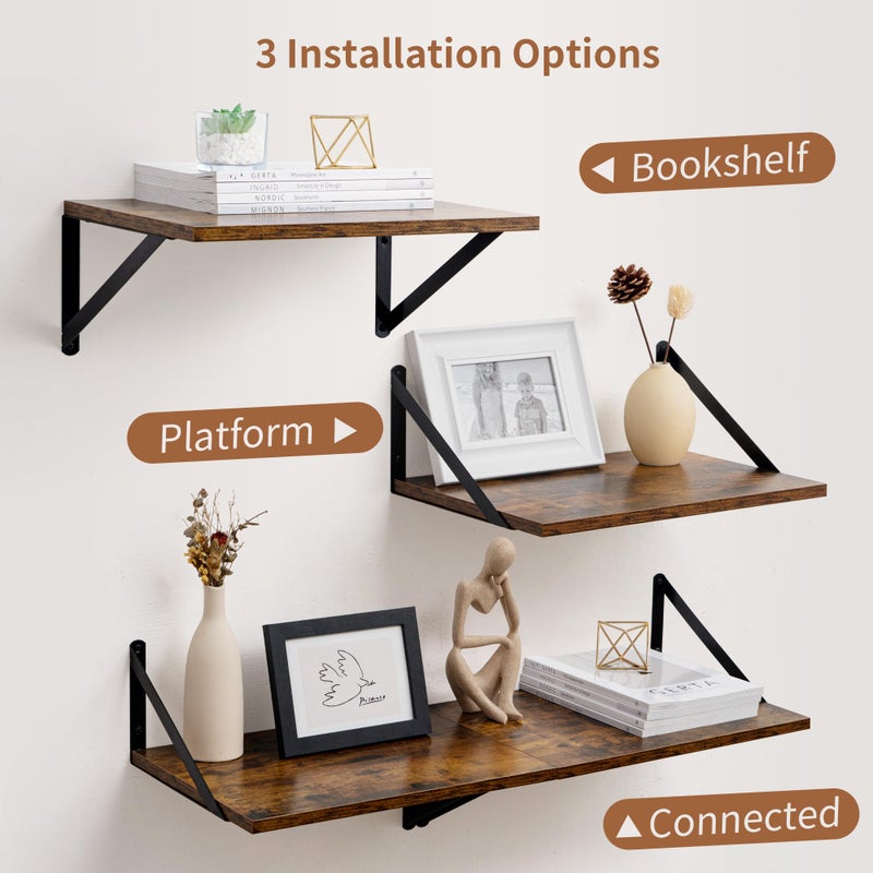 Axeman Deep Floating Shelves for Wall, 16W x 12D Rustic Wood Wall Shelves Set of 2, 12 Inch Deep Large Floating Shelves for Decor & Storage, Hanging Shelves for Farmhouse Kitchen Bathroom Bedroom - Image 5
