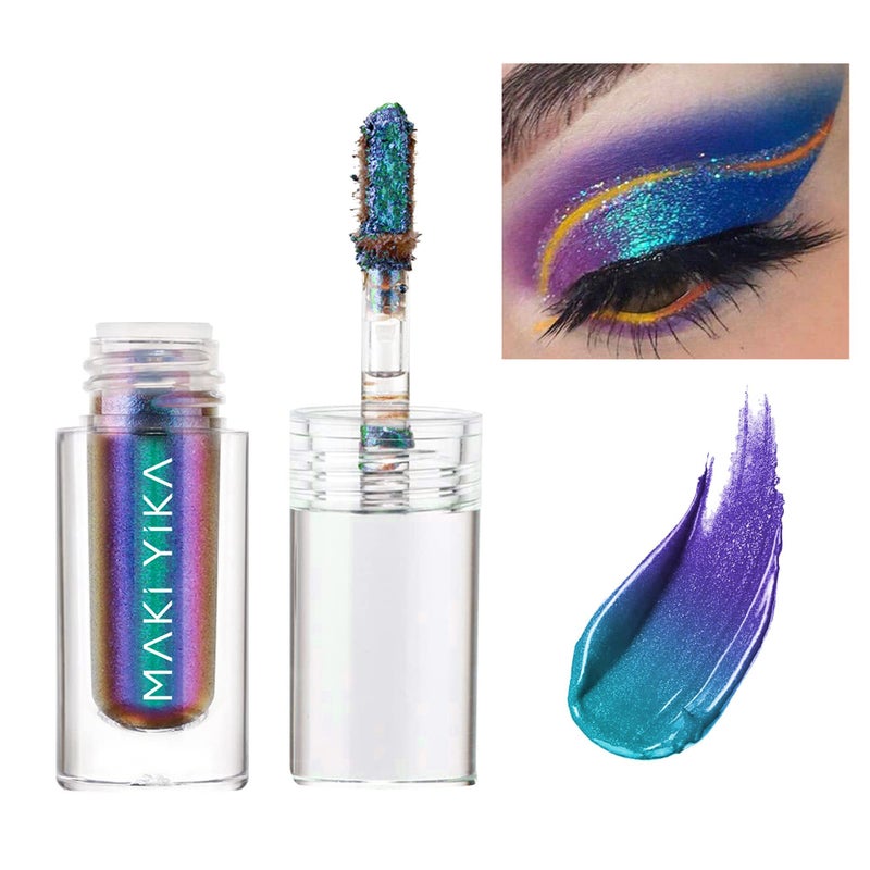 MAKI YIKA Glitter Eyeshadow Teal Liquid Multichrome Eyeshadows Long Lasting Metallic Chameleon Eye Shadow Smudgeproof Holographic Eye Topper Glitters 3 Dawn